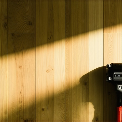 Close-up of professional hardwood flooring installation with tools and precise measurements