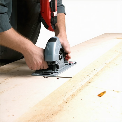 A carpenter measuring and cutting wooden baseboards with a miter saw, preparing for installation.