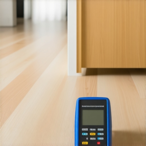 Professional moisture meter checking home flooring for maintenance