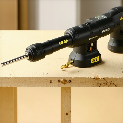 Precision Tools for Home Maintenance Close-up of laser level and caulking gun used for home flooring and shower maintenance.