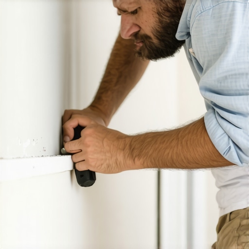 Person using a scribing tool to match a baseboard to an uneven wall surface.