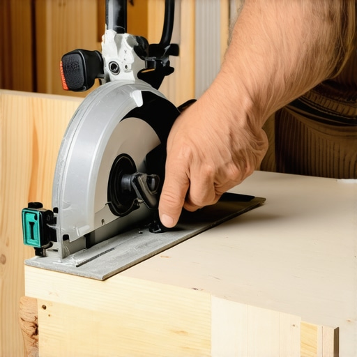 A carpenter's hand carefully cuts a piece of baseboard molding with a miter saw, emphasizing precision cutting for installation.