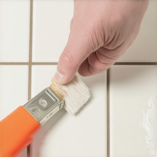 Applying Grout Sealant for Long-Lasting Cleanliness Hand applying grout sealer with a brush on tiled floor