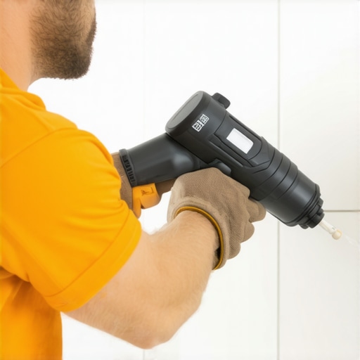 Homeowner applying waterproof sealant in a bathroom to ensure long-lasting shower performance.