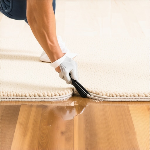 Person smoothing sealant into a floor transition gap with a putty knife.
