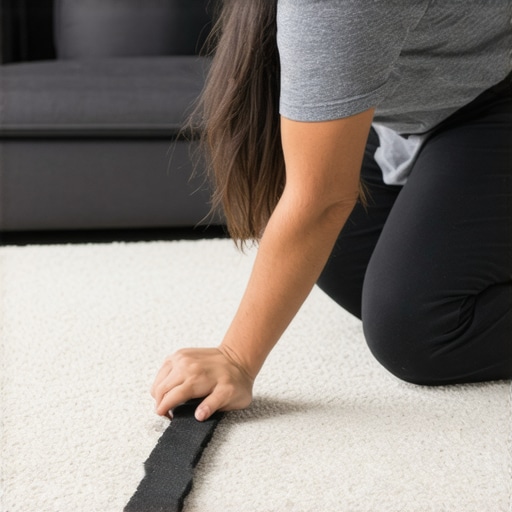 A technician demonstrating carpet stretching techniques with a knee kicker machine