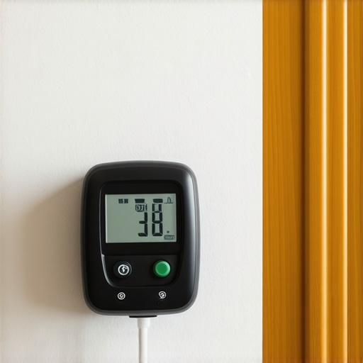 Digital Moisture Meter in Action Person using a digital moisture meter to check wall moisture levels for maintenance