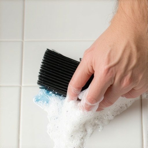 Effective Grout Cleaning in Action Person cleaning tile grout with brush and natural cleaning paste
