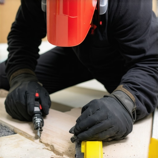 Essential Tools for Home Maintenance A person using a laser level and caulk gun in a home renovation project.