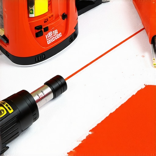 Photo of precision tools used for flooring, baseboards, and shower maintenance, highlighting laser level, oscillating tool, and sealant applicator.