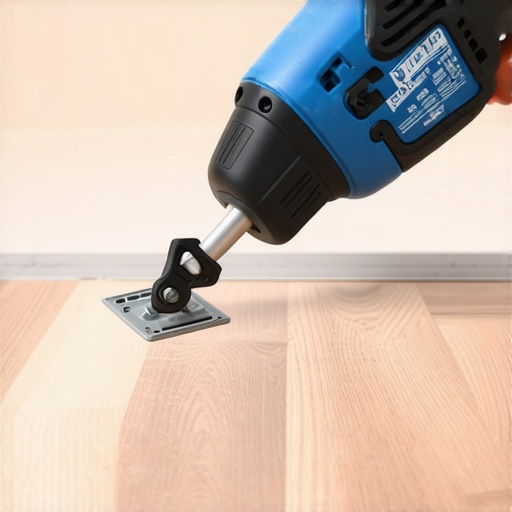 A detailed shot of an oscillating multi-tool repairing flooring and grout lines.