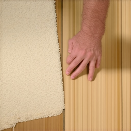 A person carefully placing transition tape between carpet and tile flooring for a smooth finish