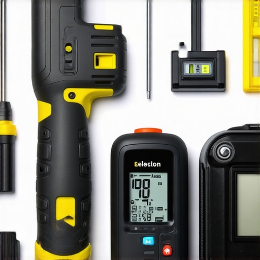 A set of professional-grade maintenance tools for flooring and shower upkeep arranged on a workbench.