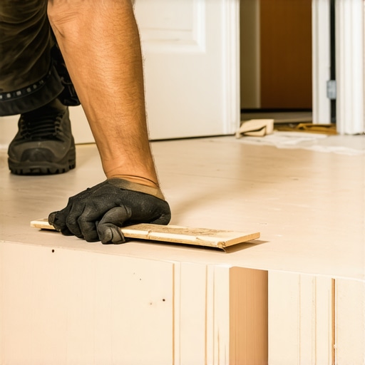 Carpenter installing baseboards with shims for a seamless finish