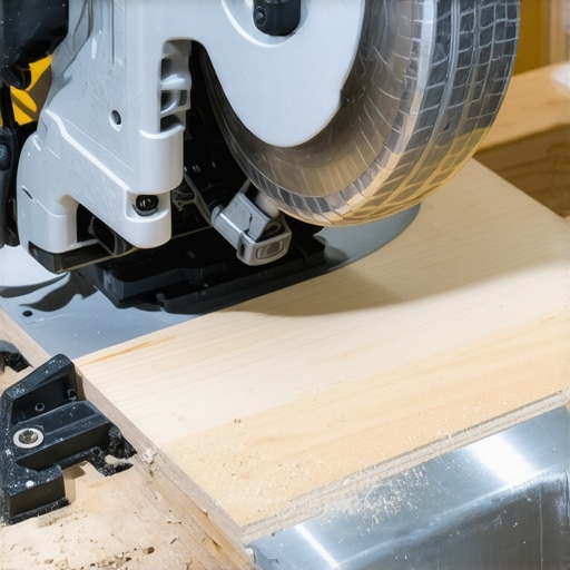 A carpenter adjusts a miter saw to cut a slight bevel on a wooden baseboard piece, ensuring a perfect fit in corner joint.