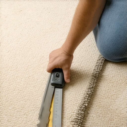 Person cutting carpet with a utility knife along a straightedge to create a perfect patch.