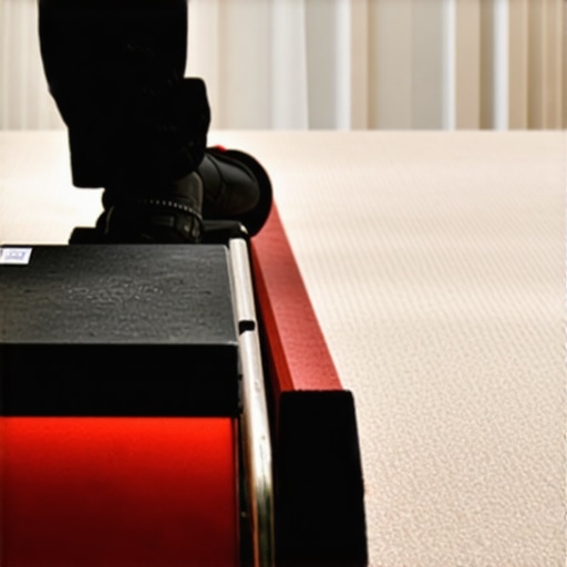 A professional using a power stretcher to install or repair carpet for a smooth finish.