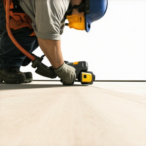 Precision Tools for Flooring Success A technician accurately measuring with a laser level in a home renovation project