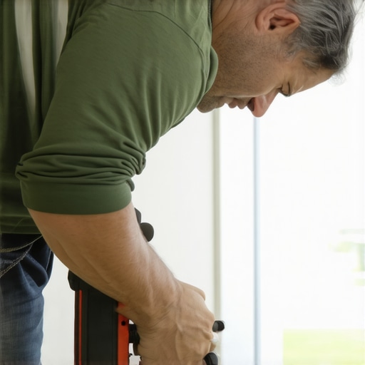 Homeowner demonstrating the use of an oscillating multi-tool for precise baseboard installation