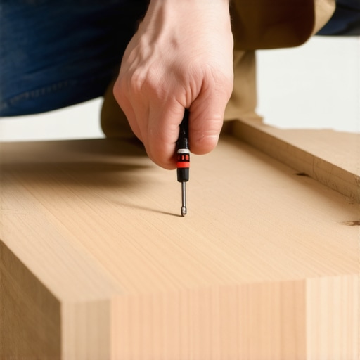 Person using a screwdriver to secure stair tread screws for squeak prevention.