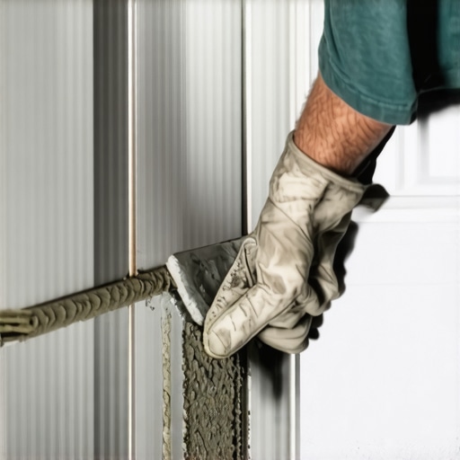 Applying Thin-Set Mortar with a Notched Trowel Worker spreading thin-set mortar evenly on a shower wall with a notched trowel for large-format tiles.