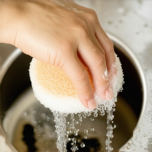 Person using sponge to apply soap solution around shower drain to detect leaks