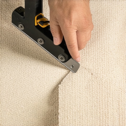 Professional carpet installer making precise cuts with a utility knife to achieve seamless seams.