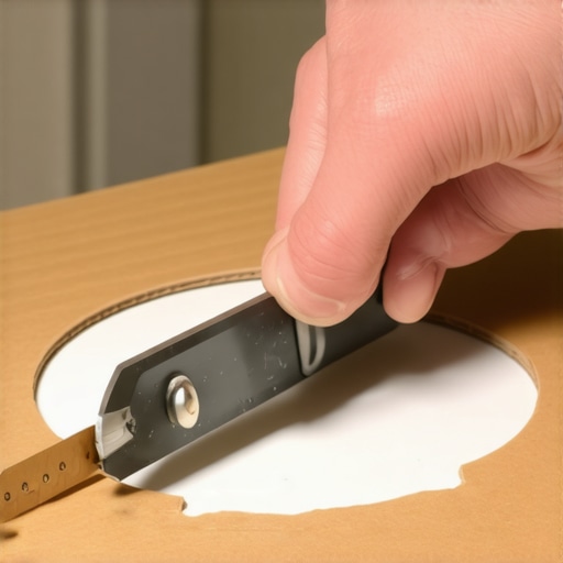 Crafting a cardboard template for vinyl plank around a toilet flange Person cutting shaped cardboard template for flooring around toilet flange