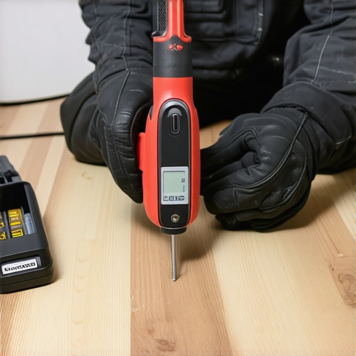 Technician calibrating tools used for flooring and shower installation