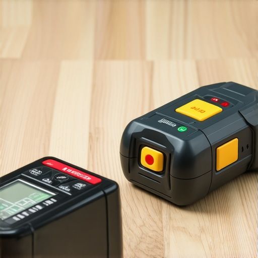 Essential Tools for Flooring Maintenance Image showing a laser distance meter and oscillating multi-tool in a home renovation setting