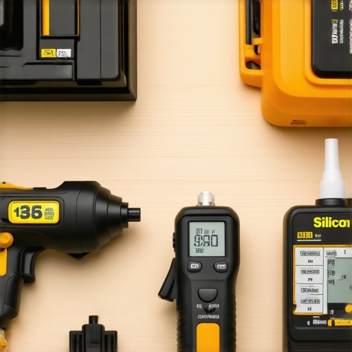 Essential Tools for Long-Lasting Home Installations A collection of high-quality tools including a laser level, sealant gun, and moisture meter used for maintaining flooring and shower installations.