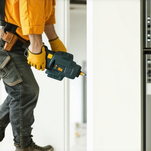 Homeowner Maintaining Baseboards with Oscillating Tool A person in casual wear using a precise oscillating tool on baseboards to ensure durability