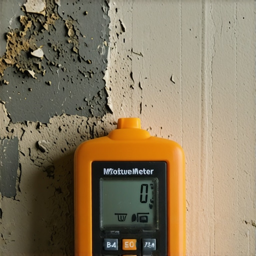 Moisture Meter Used in Flooring Maintenance A homeowner checking moisture levels in a concrete subfloor using a digital moisture meter