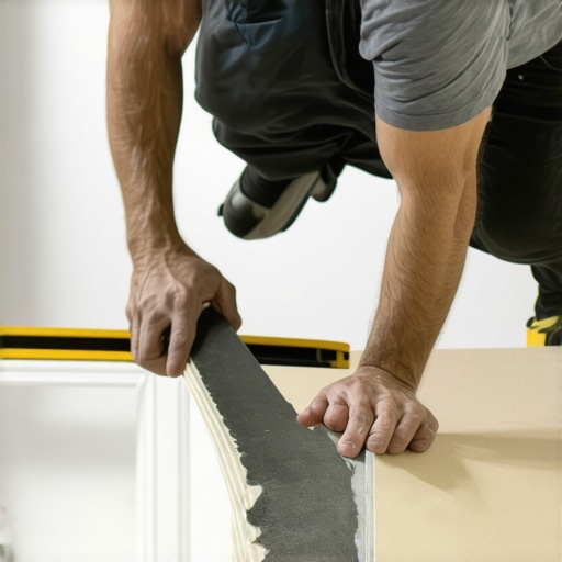 Perfectly Aligned Baseboards with Shims Homeowner using level and shims for precise baseboard installation.