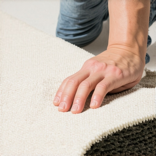 A hand pressing on carpet padding to check firmness using the 3-Finger Test.