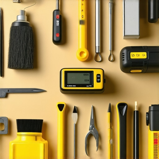 Professional Home Renovation Tools A well-organized workshop showcasing high-quality tools for flooring, baseboard installation, and maintenance.