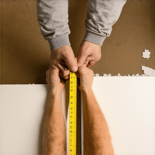 Proper Cutting Technique for Bullnose Corner Baseboards Image showing precise measuring and cutting of baseboards for a curved drywall corner.