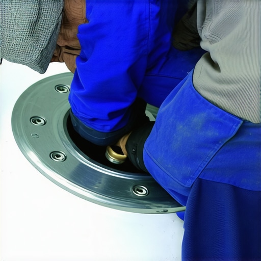 Proper Drain Flange Installation for Curbless Shower A detailed image of a plumber securing a drain flange in a shower base, demonstrating correct leveling and fastening techniques.