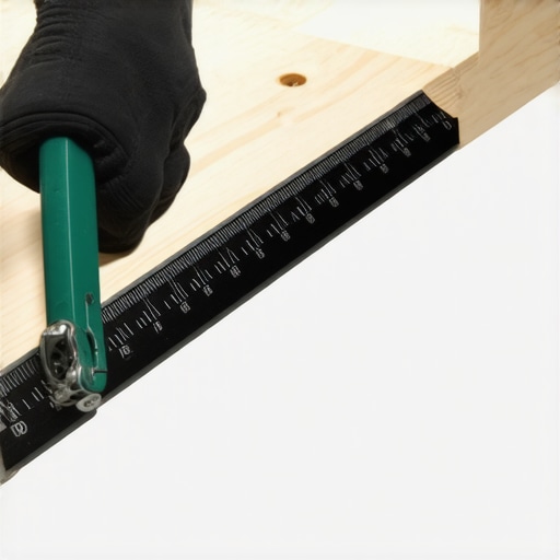 Person's hand pressing contour gauge against wall to trace curved shape onto baseboard
