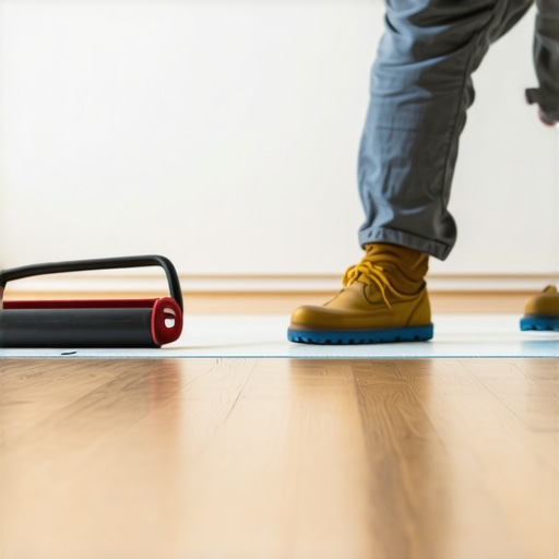 Using a Seam Roller for Durable Flooring Seams Close-up of a seam roller pressing vinyl flooring seam