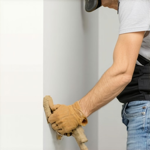 Close-up of a hand smoothing caulk along a baseboard with a finger