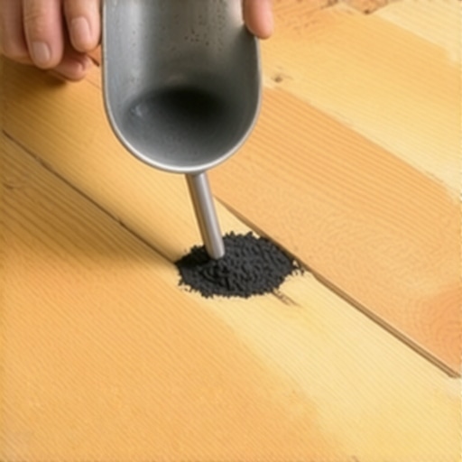 Applying Graphite Powder to Silence Squeaks Person pouring graphite powder into floor cracks to reduce squeaking noise