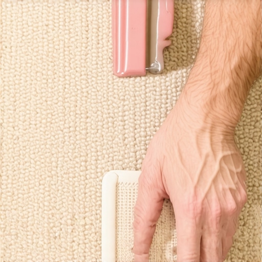 Hands applying carpet patch with adhesive in a home setting