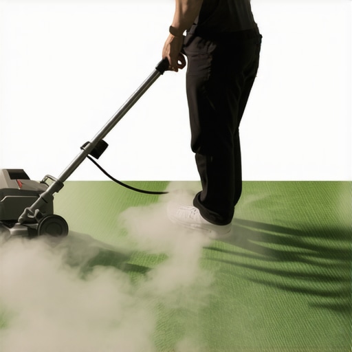 Person deep cleaning a carpet using a steam cleaner focused on worn paths