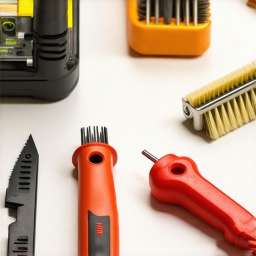 Essential Repair Tools for Long-Lasting Floors and Showers A collection of tools for maintaining and repairing flooring and shower areas, including laser level, grout brush, utility knife, and sealant applicator.