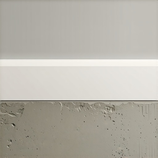 Close-up image showing shims used behind baseboards to level against an uneven concrete wall.