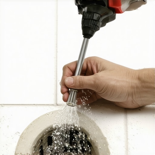Pro plumber using a drain snake to clear shower pipe