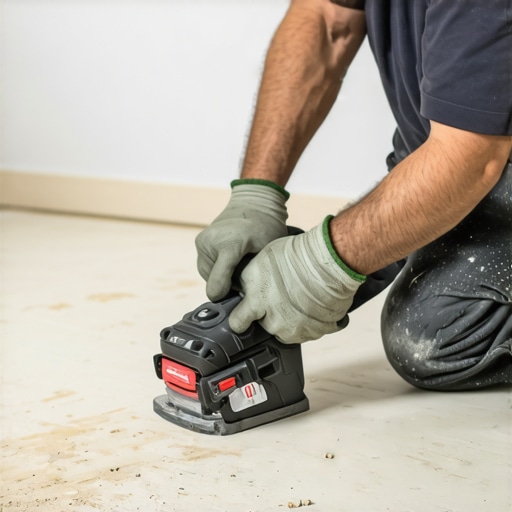 Precision Cutting with an Oscillating Multi-Tool A technician accurately trimming flooring with a cordless multi-tool in a modern home
