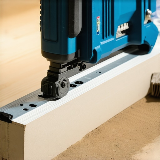 Pro Pneumatic Nailer for Flooring A detailed shot of a high-quality pneumatic nailer used for flooring and baseboard installations.