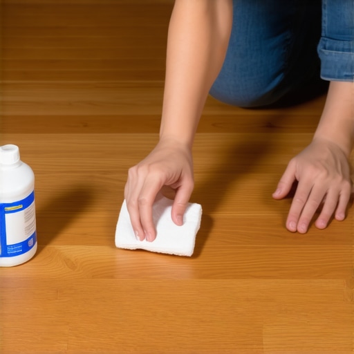 Person cleaning Sharpie stain from hardwood floor with cloth and rubbing alcohol.